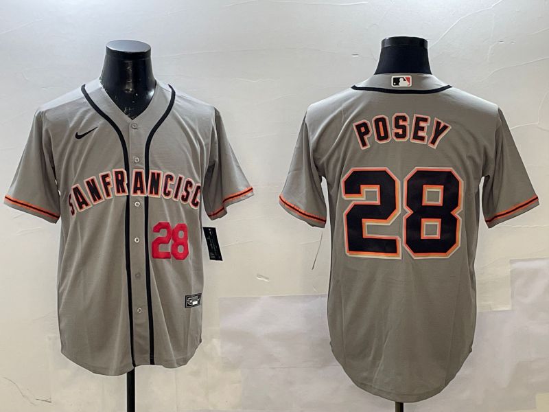 Men San Francisco Giants 28 Posey Grey Game 2025 Nike MLB Jersey style 3